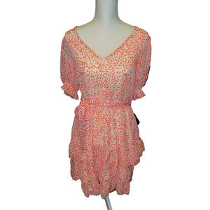 White and Pinkish Floral Print Midi Dress with puffer sleeves